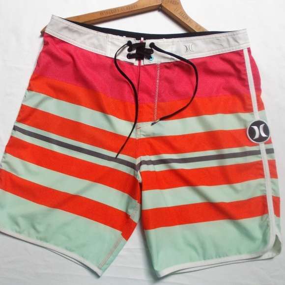 Hurley Other - Hurley Phantom Board Shorts Green & Orange Stripes